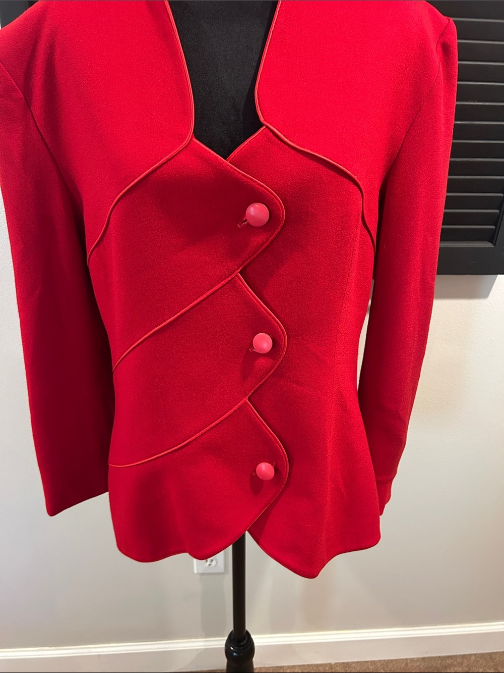 Women's Red Sculpted Button Blazer Jacket